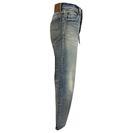 Balenciaga-Balenciaga Mid-Rise Washed Tapered Jeans in Light Blue Denim-Blue,Light blue