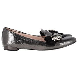 Miu Miu de Prada Bailarinas Joyas en Cuero Metálico Gris Gris