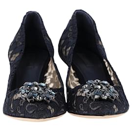 Dolce & Gabbana- Dolce & Gabbana Rainbow Lace Pumps in Navy Blue Silk-Blue,Navy blue
