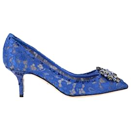 Dolce & Gabbana- Dolce & Gabbana Rainbow Lace Pumps in Blue Silk-Blue