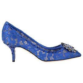 Sapatos de renda arco-íris Dolce & Gabbana em seda azul Azul