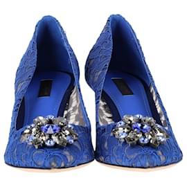Dolce & Gabbana- Dolce & Gabbana Rainbow Lace Pumps in Blue Silk-Blue