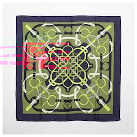 Hermès-Red and navy silk printed scarf-Red