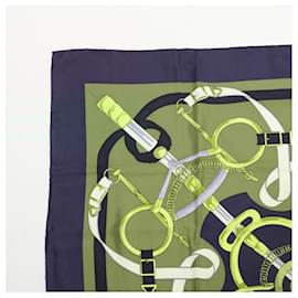 Hermès-Red and navy silk printed scarf-Red