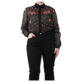 Alice by Temperley Camicia di seta ricamata con fiori - UK 12 Nero
