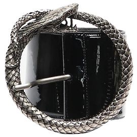 Saint Laurent Cinto de couro preto com fivela de cobra Preto