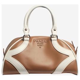 Prada-Brown and white leather Bowling bag-Brown