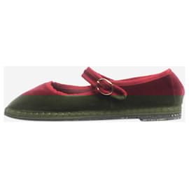 Autre Marque-Dark red velvet Mary Jane flat shoes - size EU 38-Red