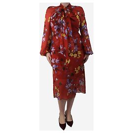 Erdem Red floral printed midi dress - size UK 14 Red