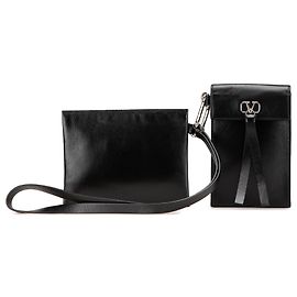 Poche de pescoço VRing em couro preto Valentino Preto