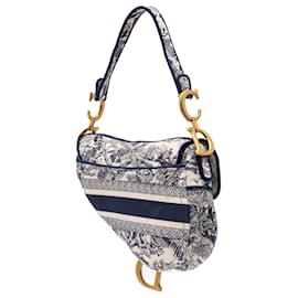 Dior-Dior Blue Canvas Embroidered Toile de Jouy Saddle Bag-Blue,Navy blue