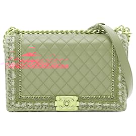 Chanel-Chanel Pink Old Medium Lambskin and Braided Tweed Jacket Boy Flap-Pink