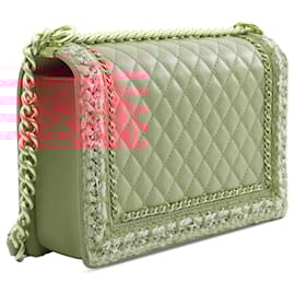 Chanel-Chanel Pink Old Medium Lambskin and Braided Tweed Jacket Boy Flap-Pink