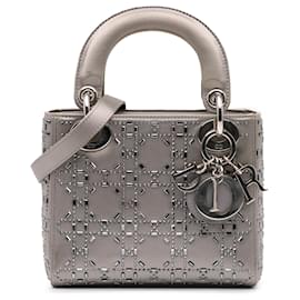 Dior-Dior Gray Mini Satin Cannage Crystal Lady Dior-Brown