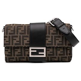 Fendi-Fendi Brown Zucca Canvas Convertible Baguette Crossbody-Brown