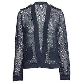Chanel-Open Front Crochet Cardigan-Black