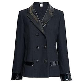 Chanel-Leather Trim Blazer-Black