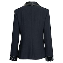 Chanel-Leather Trim Blazer-Black