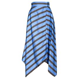 Fendi-Striped Asymmetric Midi Skirt-Blue