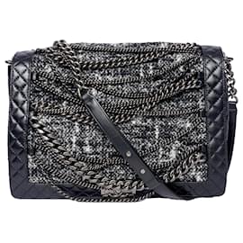 Chanel-Tweed Boy Flap Enchained XL Bag-Black
