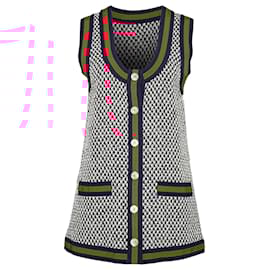 Gucci-Grosgrain Trim Tweed Vest-Grey