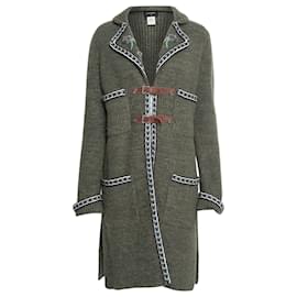 Chanel-Pattern Trim Coat-Green,Khaki