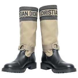 Christian Dior Canvas Moto Boots Green Khaki