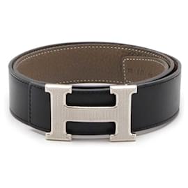 Hermès-Hermes H Guilloché Reversible Belt-Black