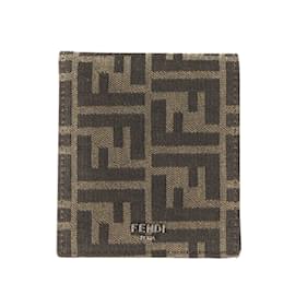 Fendi-Fendi Zucca Jacquard Canvas Leather Billfold-Brown,Black,Beige