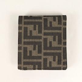 Fendi-Fendi Zucca Jacquard Canvas Leather Billfold-Brown,Black,Beige