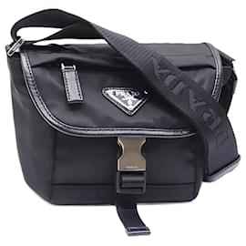 Prada-Prada Re-Nylon x Saffiano Leather Shoulder Bag-Black