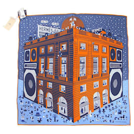 Hermès-Hermes Carre 45 Faubourg Party Silk Pocket Scarf-Blue,Orange
