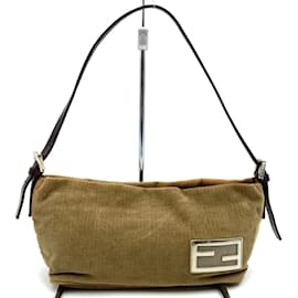 Fendi-Fendi Beige Corduroy Leather Handbag-Beige