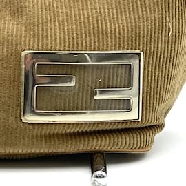 Fendi-Fendi Beige Corduroy Leather Handbag-Beige
