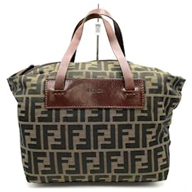 Fendi-Fendi Zucca Pattern Brown Nylon Tote Bag-Brown