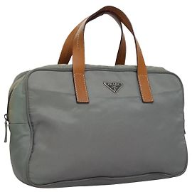 PRADA Sac à main en nylon gris Auth BD1037 Marron