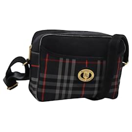 Autre Marque-Burberrys Nova Check Shoulder Bag Canvas Navy Gold Auth EC762-Golden,Navy blue