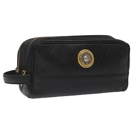 Sac à main en cuir noir et or Gianni Versace Auth MY181 Noir Doré