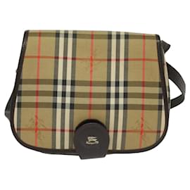 Autre Marque-Burberrys Nova Check Shoulder Bag Canvas Beige Gold Auth BA604-Beige,Golden
