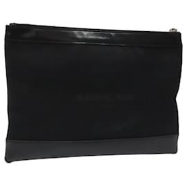 Balenciaga-BALENCIAGA Clutch Bag Canvas Leather Black Silver Auth bs23565-Black,Silvery