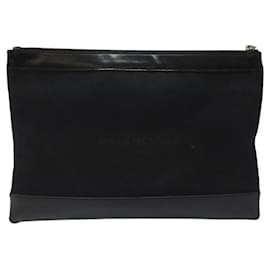 Balenciaga-BALENCIAGA Clutch Bag Canvas Leather Black Silver Auth bs23565-Black,Silvery
