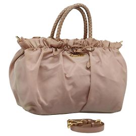 PRADA Sac à main en nylon cuir 2 voies rose or Auth EC720 Rose Doré