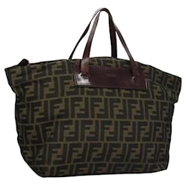 Fendi-FENDI Zucca Canvas Hand Bag Brown Black Silver Auth bs23573-Brown,Black,Silvery