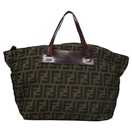 Fendi-FENDI Zucca Canvas Hand Bag Brown Black Silver Auth bs23573-Brown,Black,Silvery