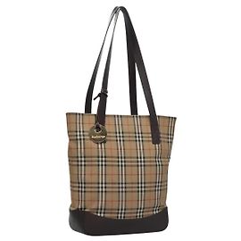 Autre Marque Bolsa Tote Burberrys Nova Check em lona de couro bege dourado Auth BD987 Bege Dourado