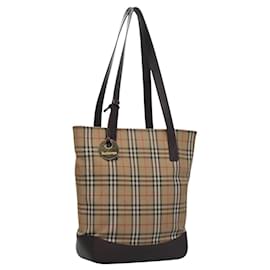 Autre Marque-Burberrys Nova Check Tote Bag Canvas Leather Beige Gold Auth BD987-Beige,Golden