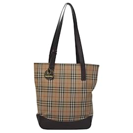 Autre Marque-Burberrys Nova Check Tote Bag Canvas Leather Beige Gold Auth BD987-Beige,Golden