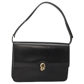 Bolsa de ombro Christian Dior em couro preto Auth ep7962 Preto