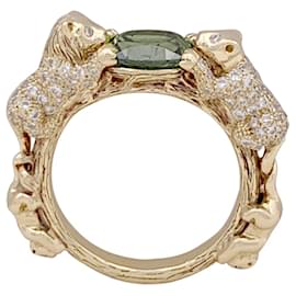 Autre Marque-Bibi Van Der Velden ring "Family Crest Lion" in yellow gold, diamonds, green sapphire.-Other