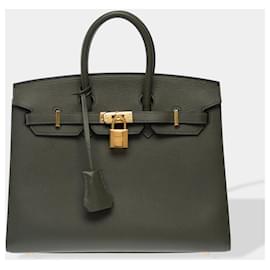 Hermès-HERMES Birkin 25 Bag in Green Leather - 102590-Green